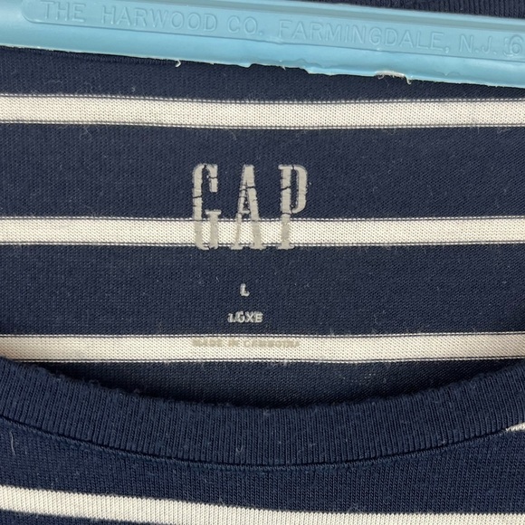 GAP Luxe Navy Striped Nautical Crew Neck Long Sleeve Size Large Preppy Prep - Picture 6 of 13